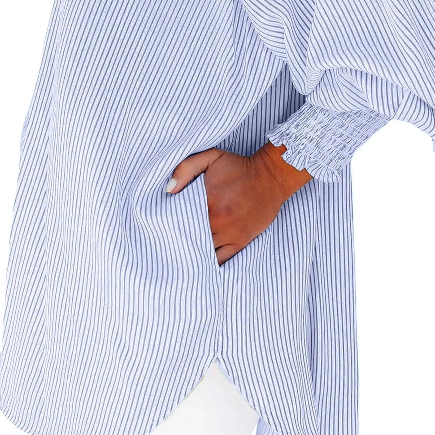 Women's Striped Button Down Shirts Puff Sleeve Oversized Blouses Boyfriends Loose Tunics Business Work Tops