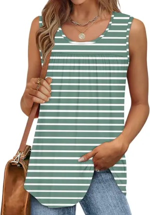 Women's Summer Chic Sleeveless Tops Round Neck Loose Fit Solid Color Ideal Casual Tank Floral Print Basic Camisoles