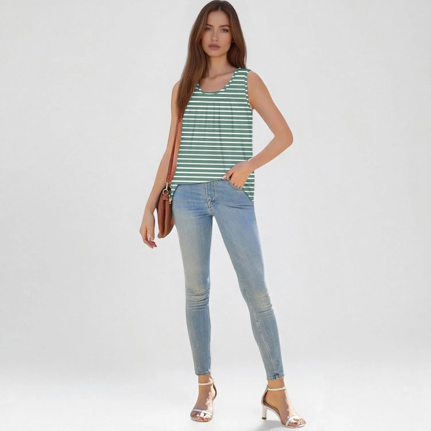 Women's Summer Chic Sleeveless Tops Round Neck Loose Fit Solid Color Ideal Casual Tank Floral Print Basic Camisoles