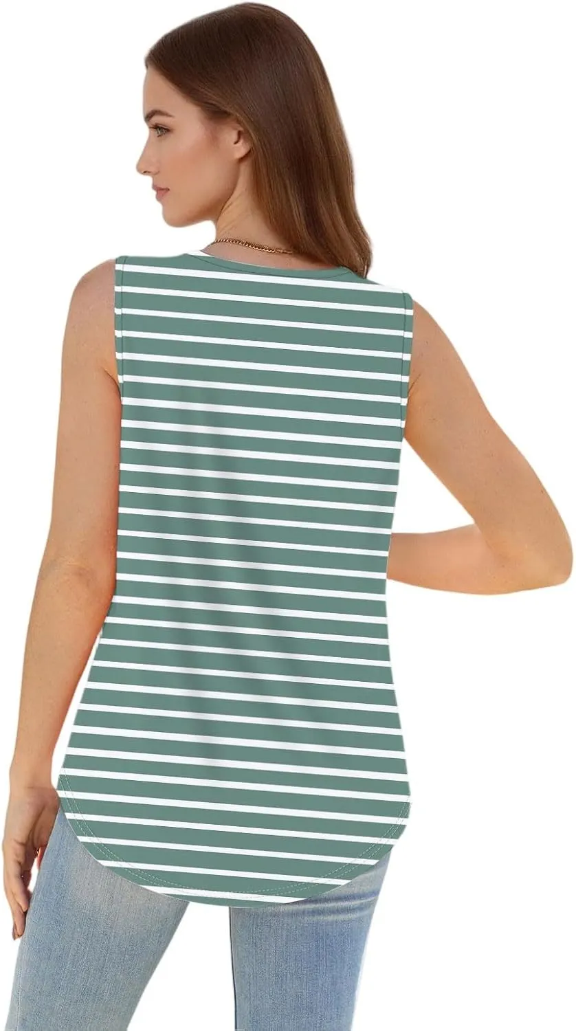 Women's Summer Chic Sleeveless Tops Round Neck Loose Fit Solid Color Ideal Casual Tank Floral Print Basic Camisoles