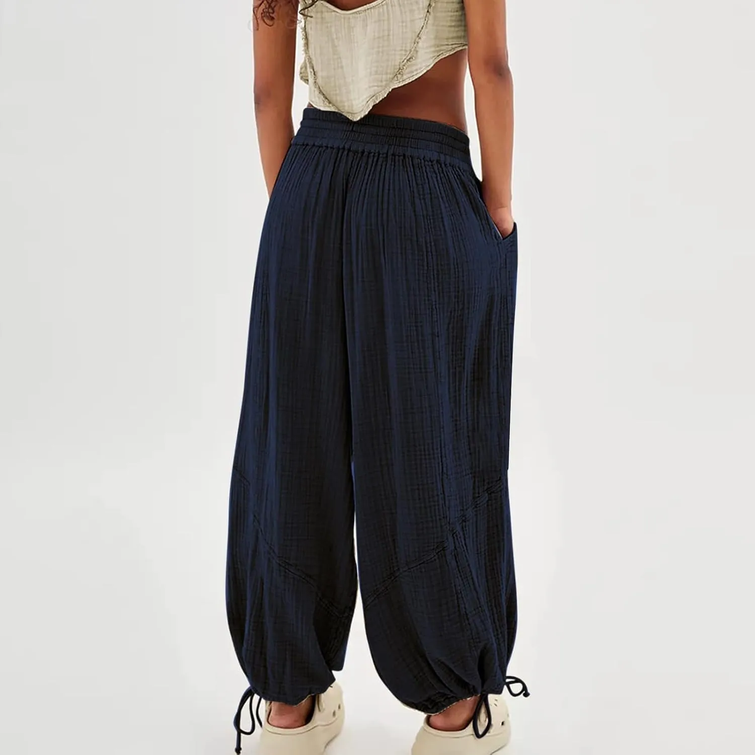 Women's Summer Lightweight Elastic High Waist Athletic Yoga Pants Business Casual Stylish Flowy Comfy Straight Leg Trousers
