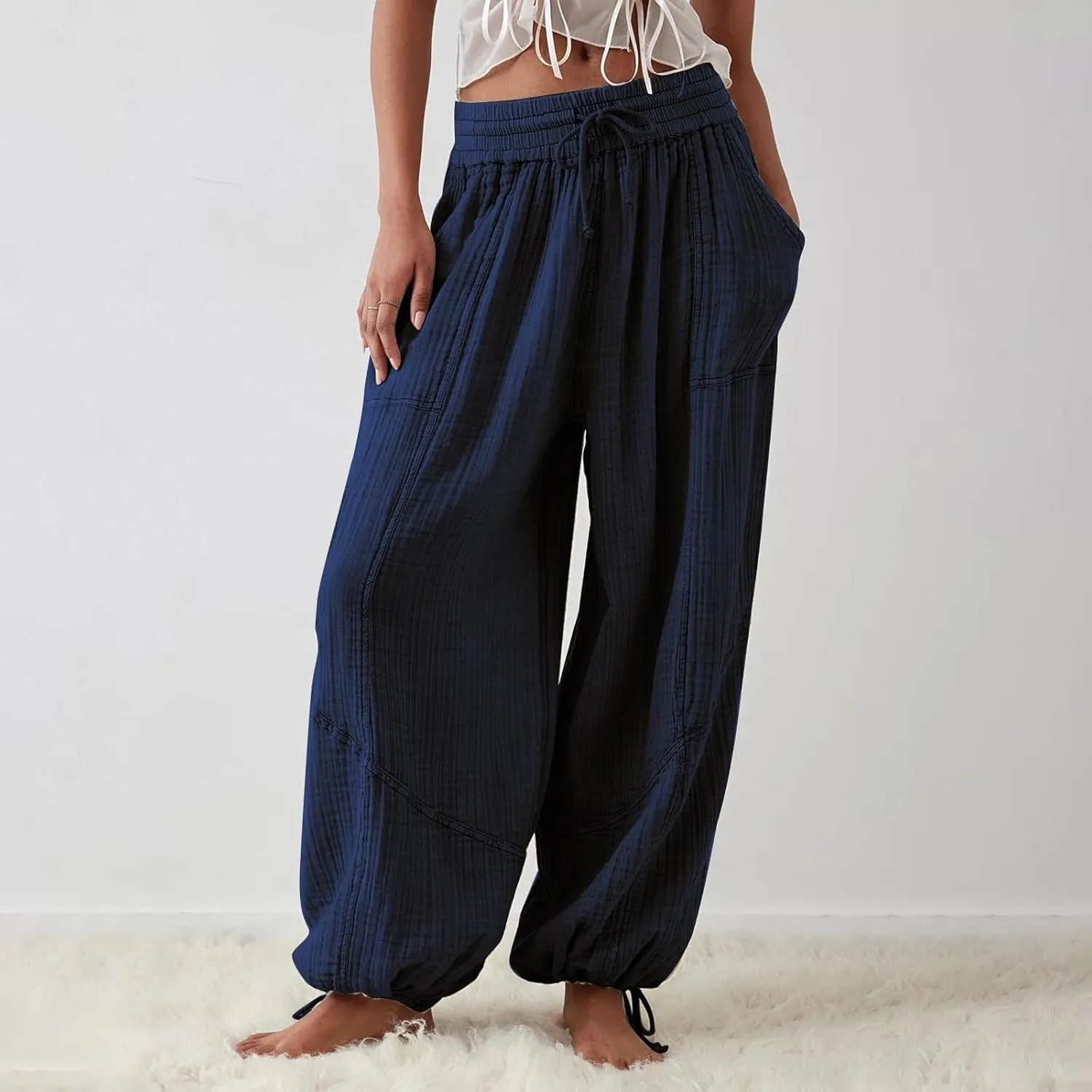 Women's Summer Lightweight Elastic High Waist Athletic Yoga Pants Business Casual Stylish Flowy Comfy Straight Leg Trousers
