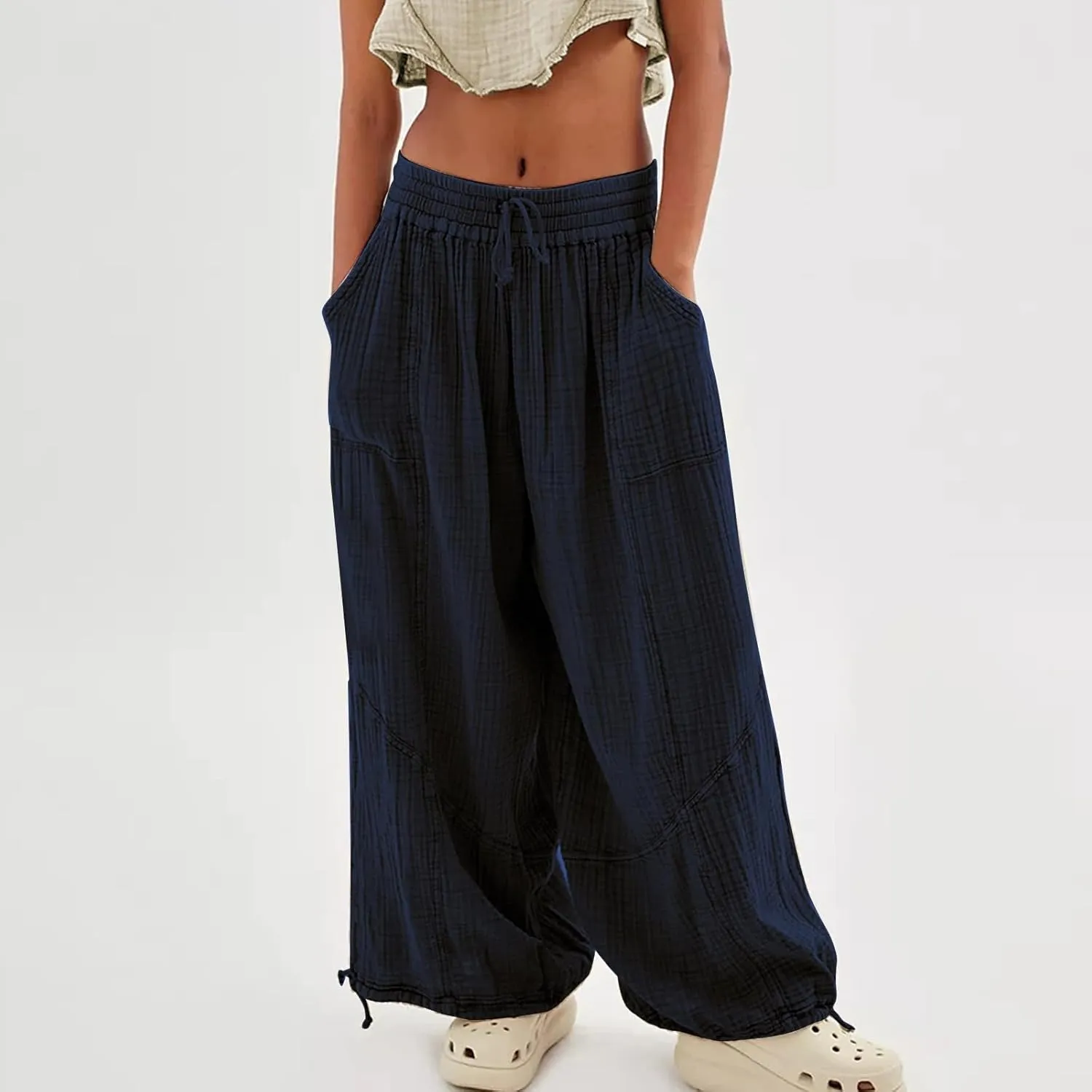 Women's Summer Lightweight Elastic High Waist Athletic Yoga Pants Business Casual Stylish Flowy Comfy Straight Leg Trousers
