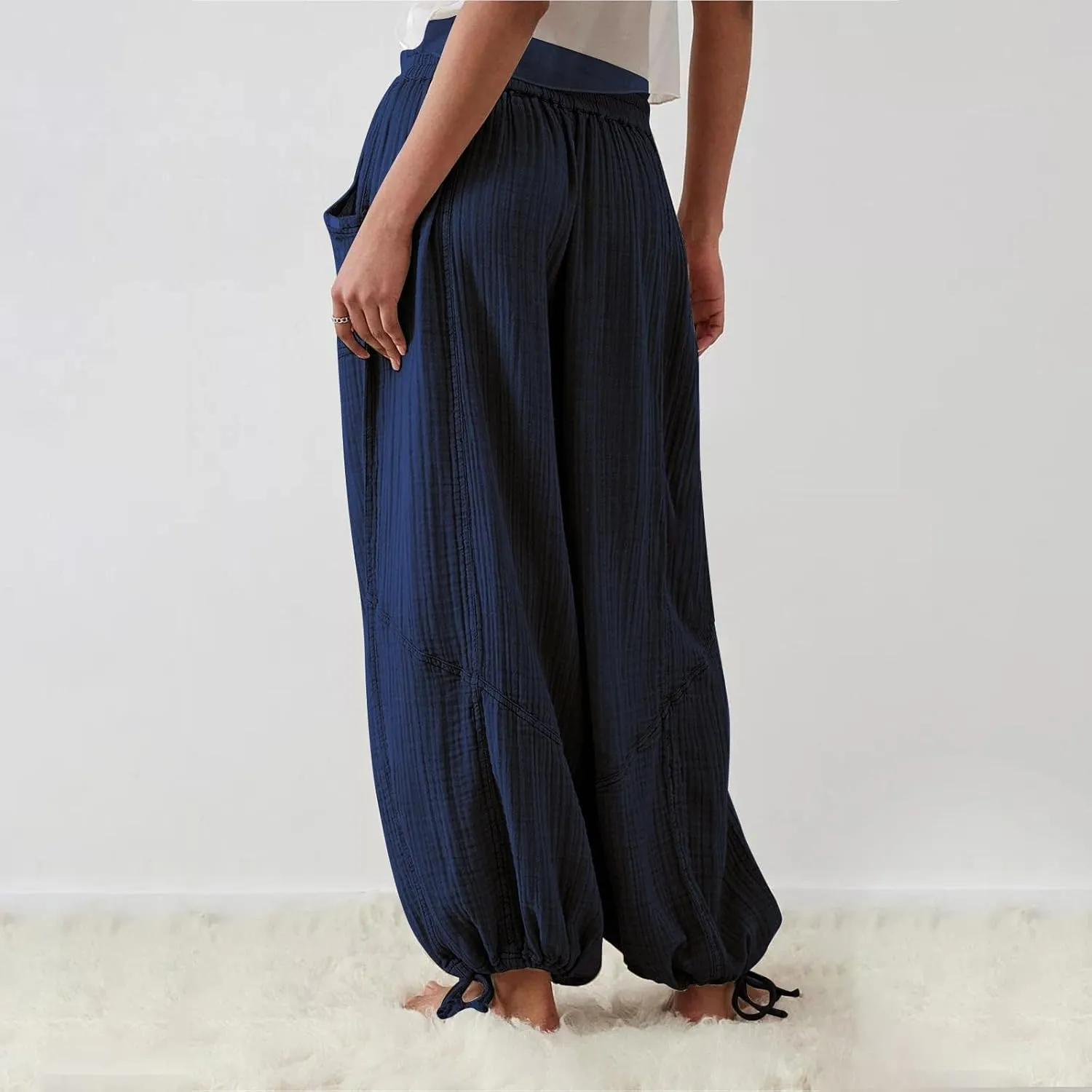 Women's Summer Lightweight Elastic High Waist Athletic Yoga Pants Business Casual Stylish Flowy Comfy Straight Leg Trousers