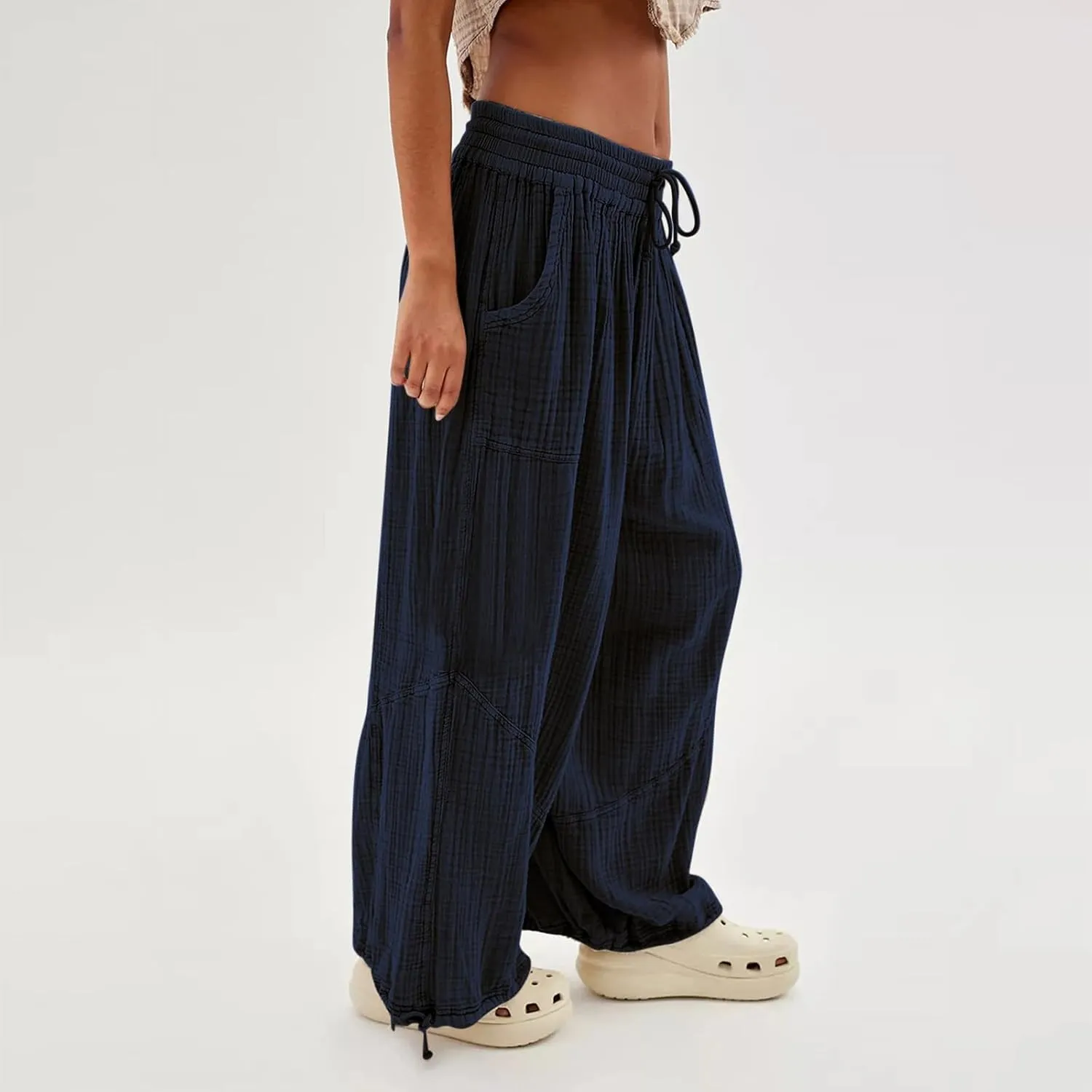 Women's Summer Lightweight Elastic High Waist Athletic Yoga Pants Business Casual Stylish Flowy Comfy Straight Leg Trousers