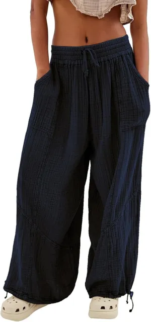 Women's Summer Lightweight Elastic High Waist Athletic Yoga Pants Business Casual Stylish Flowy Comfy Straight Leg Trousers