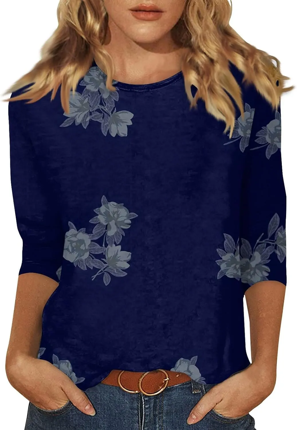 Womens Summer Tops 2024 Trendy 3/4 Sleeve Oversized Tshirts Blouses Tunics, Small-5X-Large