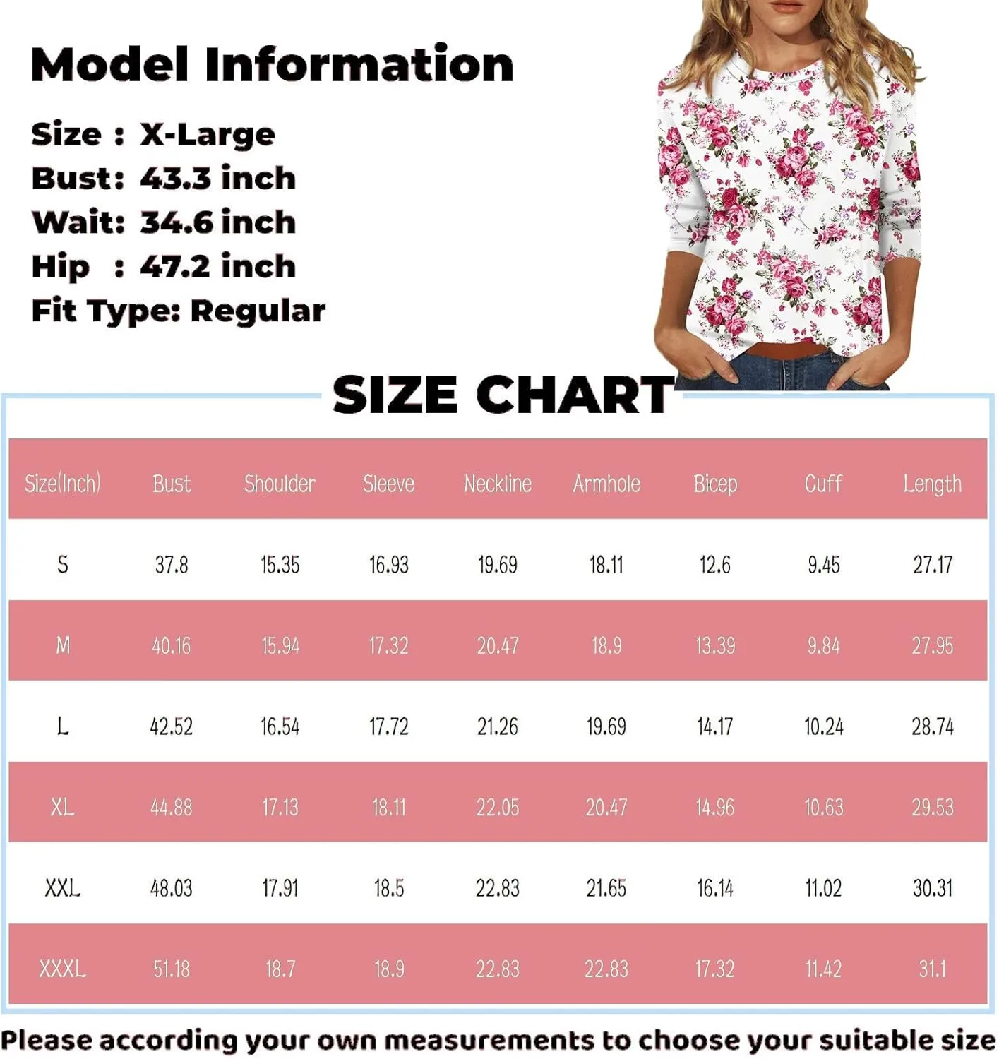 Womens Summer Tops 2024 Trendy 3/4 Sleeve Oversized Tshirts Blouses Tunics, Small-5X-Large