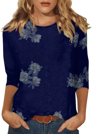 Womens Summer Tops 2024 Trendy 3/4 Sleeve Oversized Tshirts Blouses Tunics, Small-5X-Large