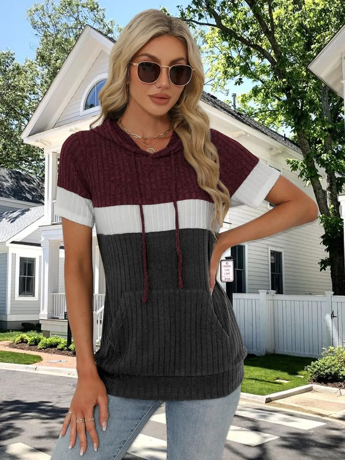 Womens Summer Tops Short Sleeve Hoodies for Women Spring Sweatshirts Casual T Shirts Fashion Tunics