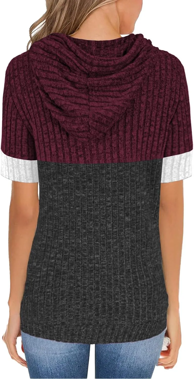 Womens Summer Tops Short Sleeve Hoodies for Women Spring Sweatshirts Casual T Shirts Fashion Tunics