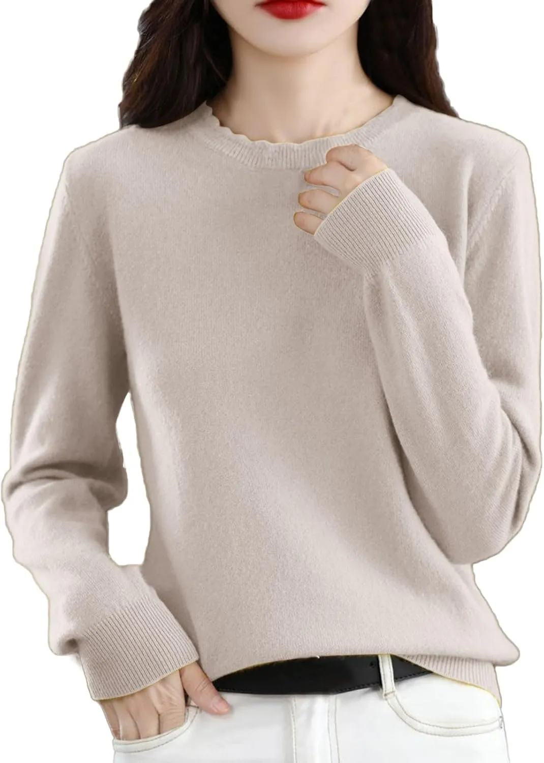 Women's Sweater Crewneck Cashmere Solid Color Long Sleeve Bottoming Shirt Pullover Tops Trendy Thermal Shirt Outfits