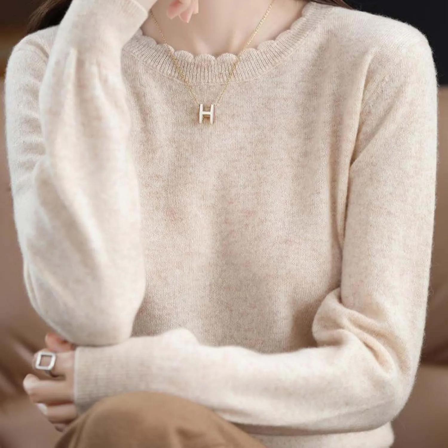 Women's Sweater Crewneck Cashmere Solid Color Long Sleeve Bottoming Shirt Pullover Tops Trendy Thermal Shirt Outfits