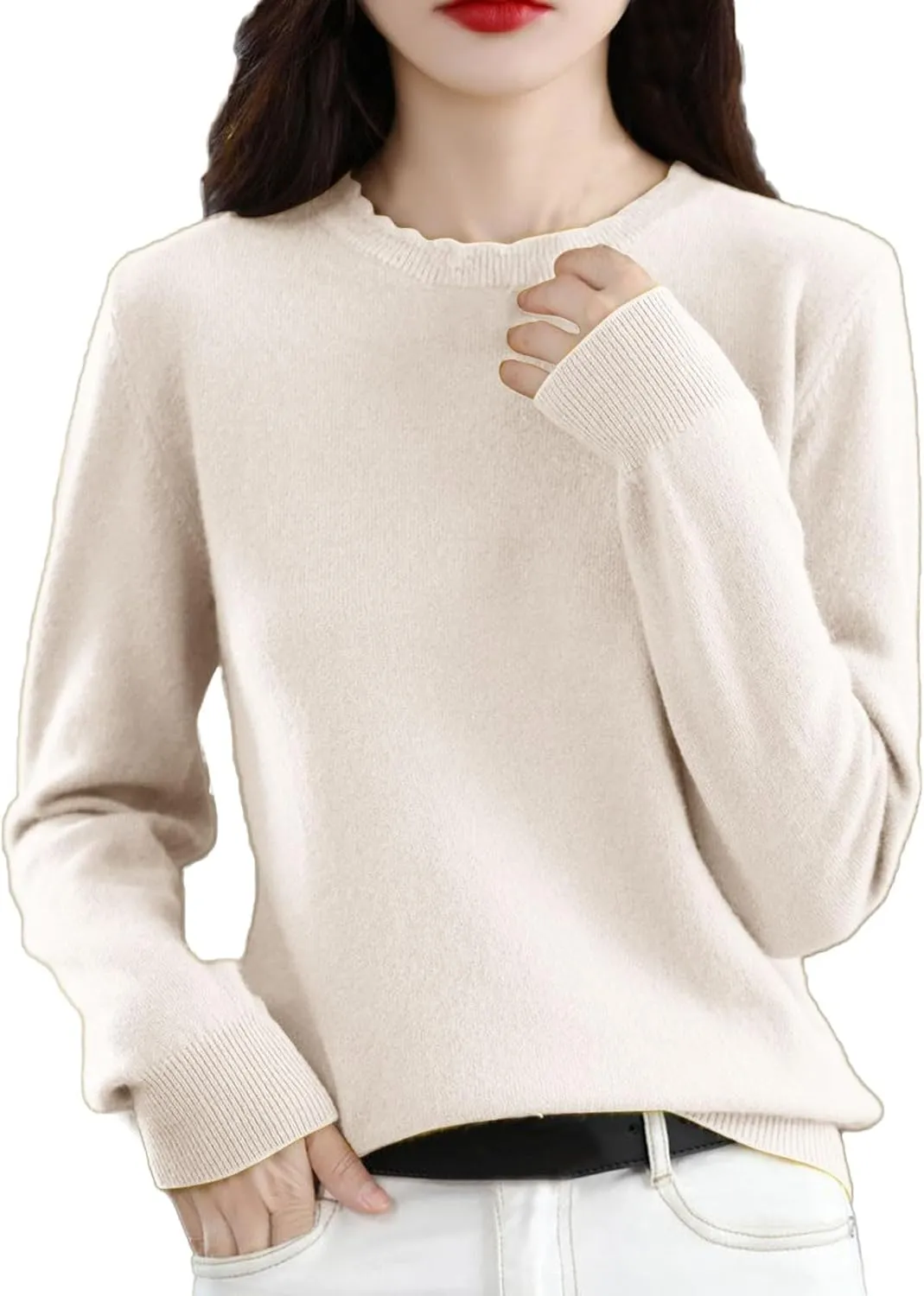 Women's Sweater Crewneck Cashmere Solid Color Long Sleeve Bottoming Shirt Pullover Tops Trendy Thermal Shirt Outfits