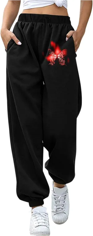 Women's Sweatpants Trendy High Waisted Graphic Petite Warm Trousers Workout Lounge Baggy Joggers with Pockets Holiday