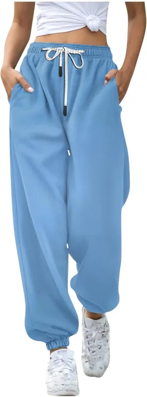Womens Sweatpants with Pockets with Pockets Elastic High Waisted Loose Pants Drawstring Soft Straight Leg Pants