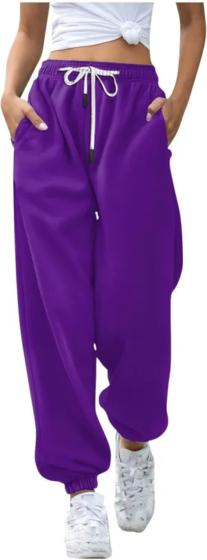Womens Sweatpants with Pockets with Pockets Elastic High Waisted Loose Pants Drawstring Soft Straight Leg Pants