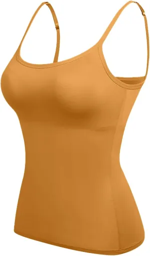 Womens Tank Top with Built in Bra Tank Tops for Women with Shelf Bra Cotton Wide Strap Camisole Yoga Cami Shirts
