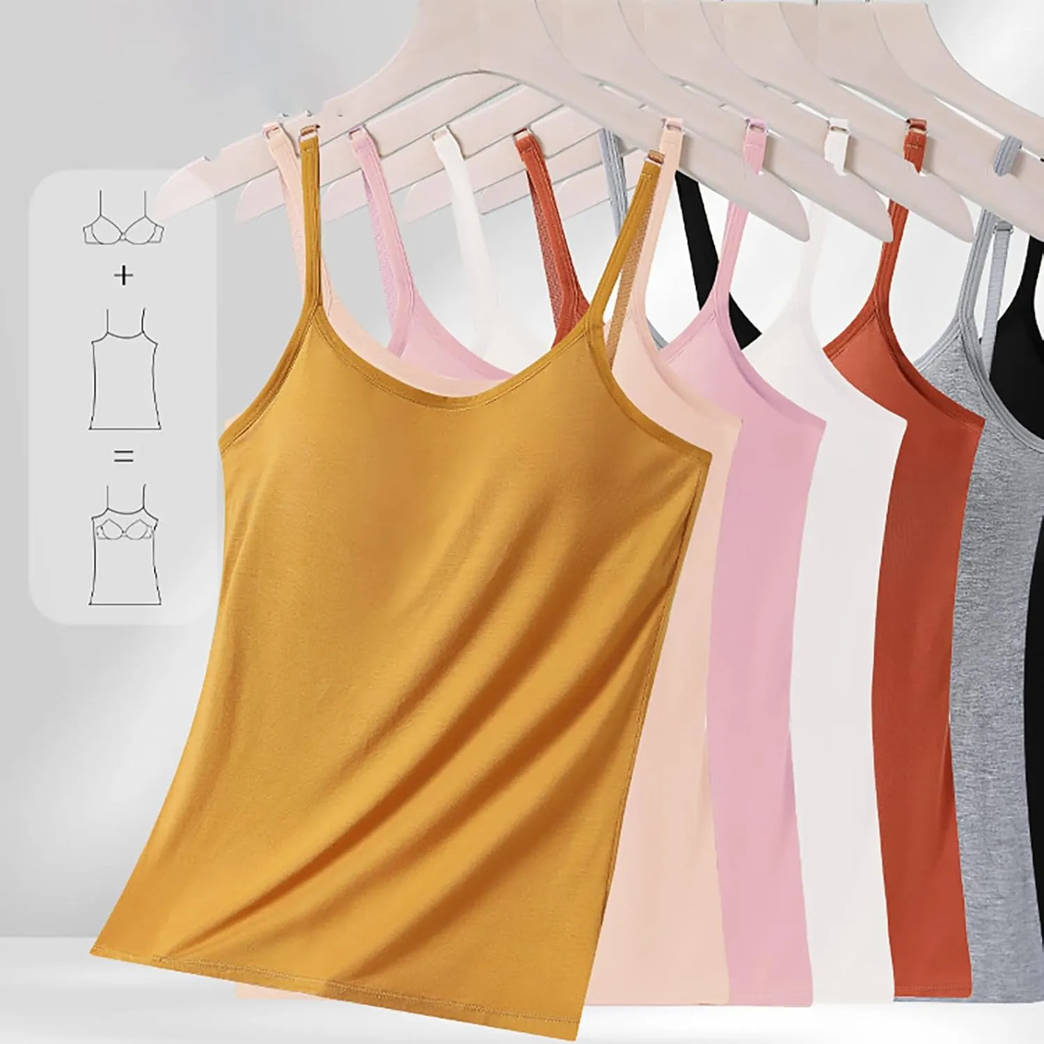 Womens Tank Top with Built in Bra Tank Tops for Women with Shelf Bra Cotton Wide Strap Camisole Yoga Cami Shirts