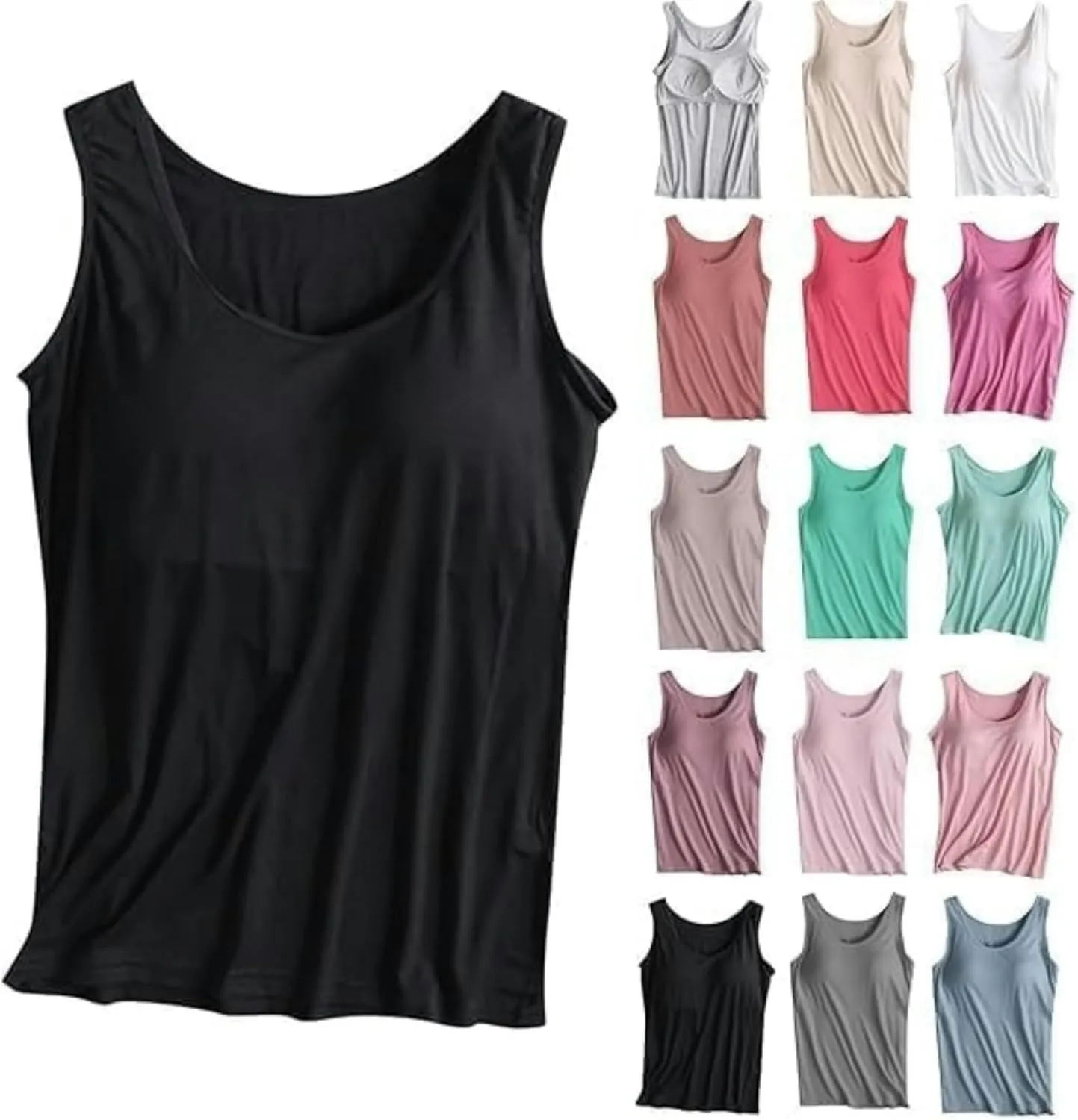 Womens Tank Tops with Built in Bras Padded 2024 Summer Casual Camisole Crewneck Sleeveless Cotton Workout Tanks