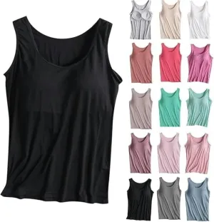 Womens Tank Tops with Built in Bras Padded 2024 Summer Casual Camisole Crewneck Sleeveless Cotton Workout Tanks