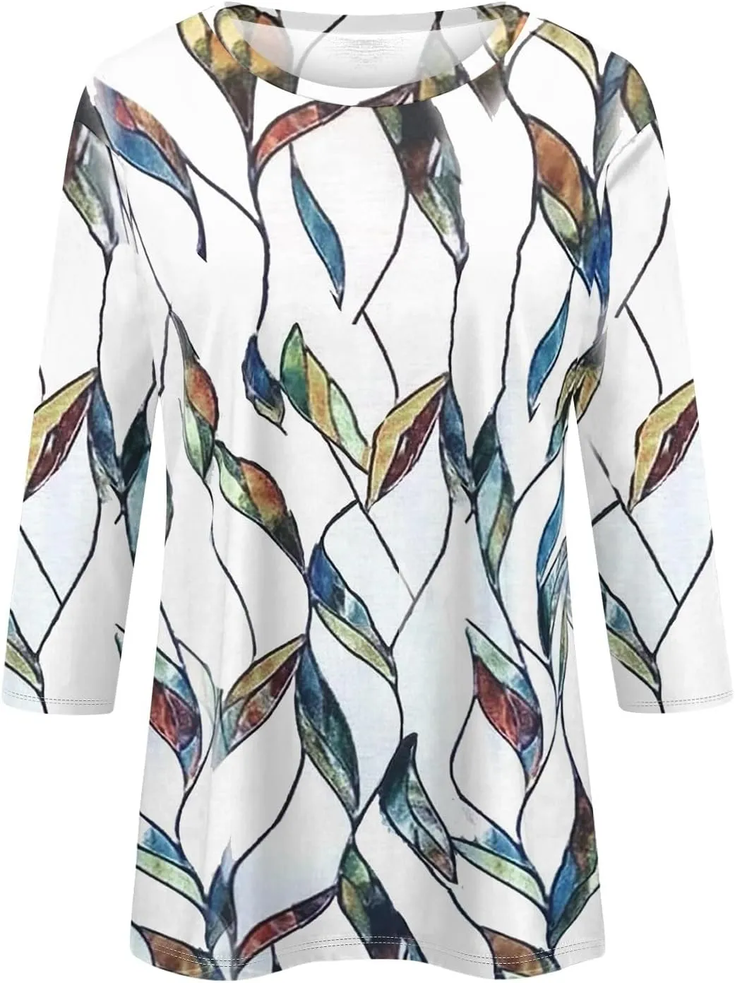 Womens Tops Dressy Casual 3/4 Sleeve,Elbow Sleeve T Shirt Top and Blouses Round Neck Shirts Flowers Graphic Tunic