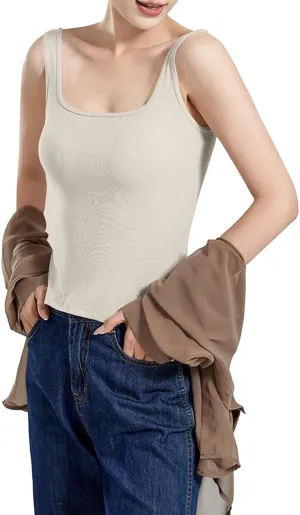 Womens Tops Tank Top with Built in Bra 2025 Summer Spaghetti Strap Sports Camisoles Layering Undershirts Cami Tops