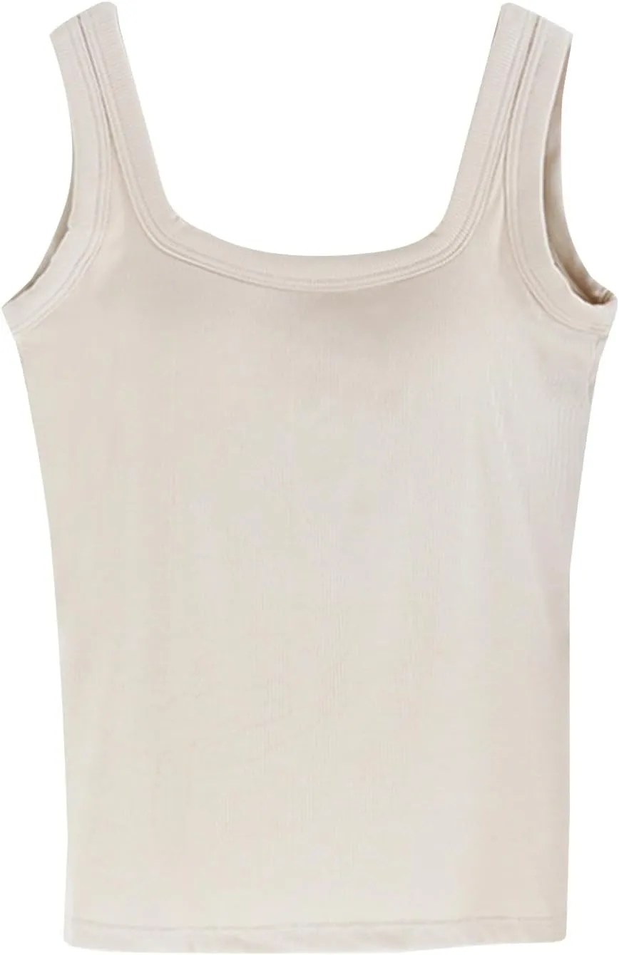 Womens Tops Tank Top with Built in Bra 2025 Summer Spaghetti Strap Sports Camisoles Layering Undershirts Cami Tops