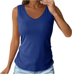 Women's Tops with Built in Bras V Neck Lightweight Workout Tank Tops Casual Basic Crop Undershirts Summer Tanks