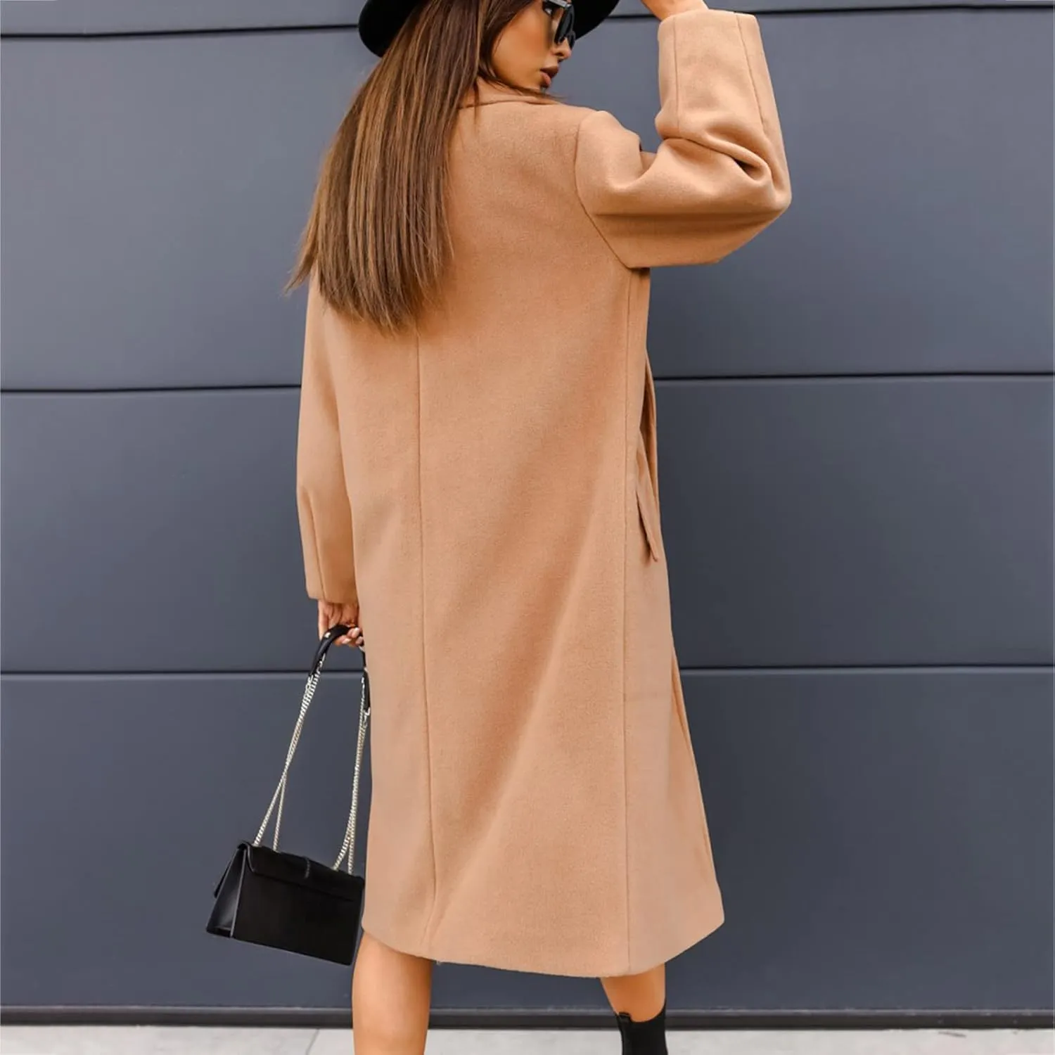 Women's Trench Coat Long Double-Breasted Blazer Bussiness Casual Cardigan Notch Lapel Elegant Jacket Wool Pea Coats