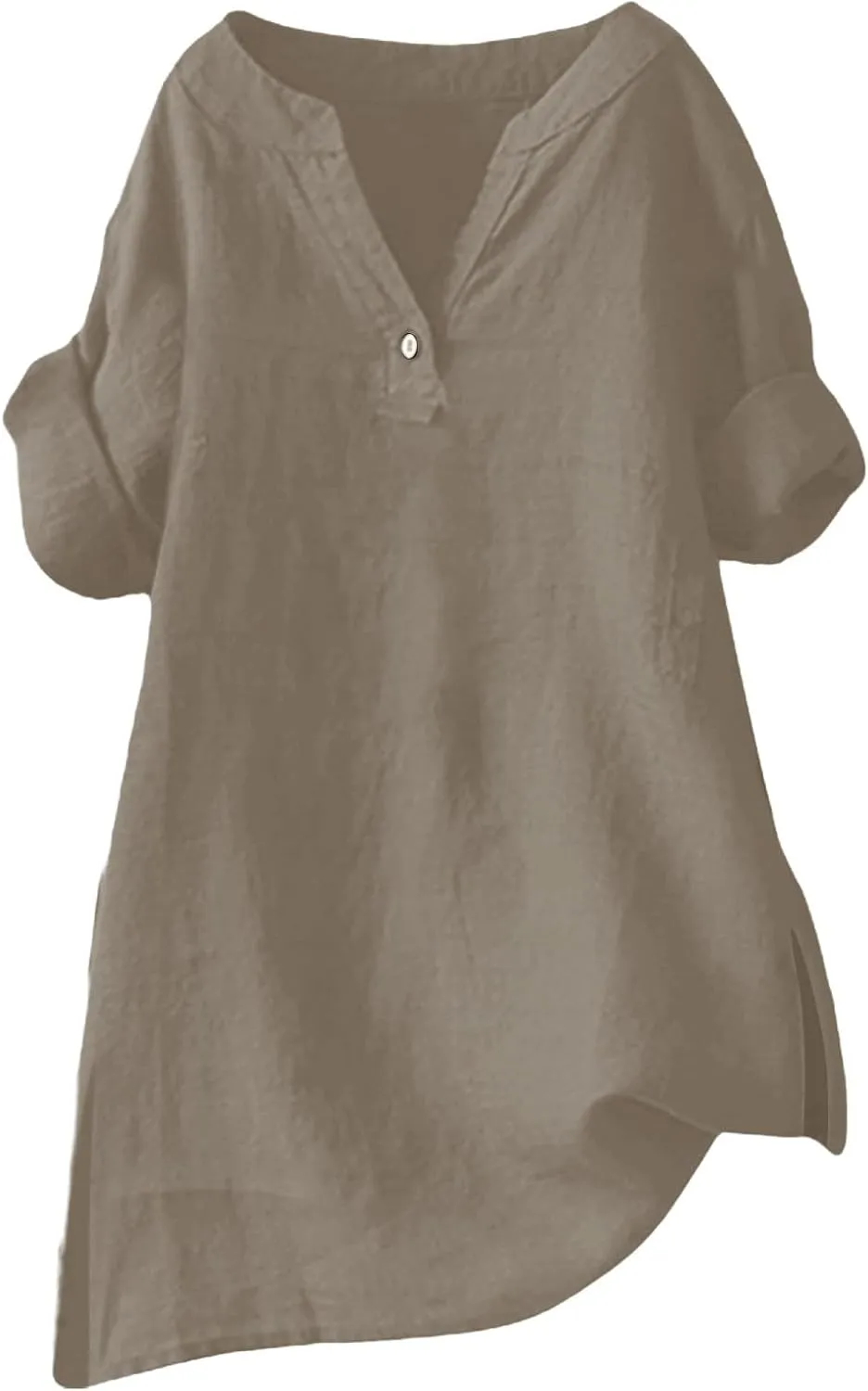 Womens V Neck Linen Henley Shirts 2025 Trendy Short Sleeve Button Summer Tee Blouses Loose Dressy Vacation Tunic Tops