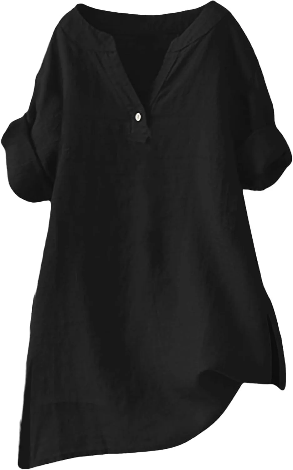 Womens V Neck Linen Henley Shirts 2025 Trendy Short Sleeve Button Summer Tee Blouses Loose Dressy Vacation Tunic Tops