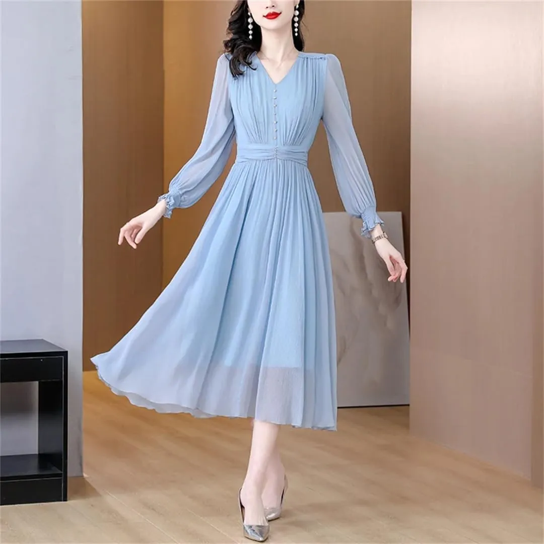Women's Vintage Summer Party Dress V-Neck Tunics Midi Casual Long Vestidos