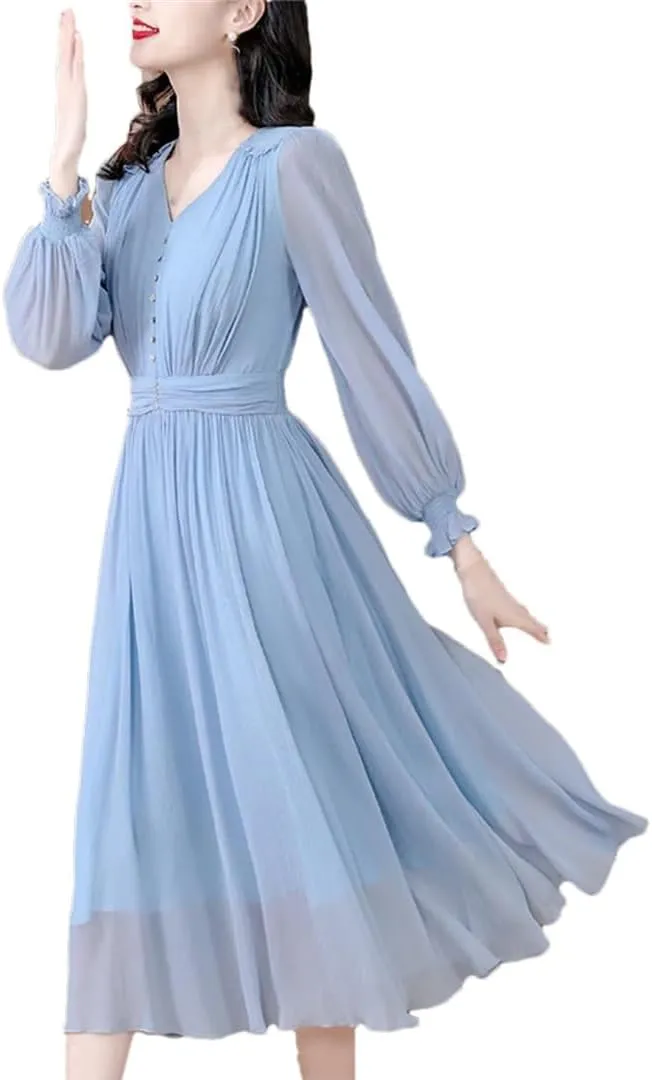 Women's Vintage Summer Party Dress V-Neck Tunics Midi Casual Long Vestidos