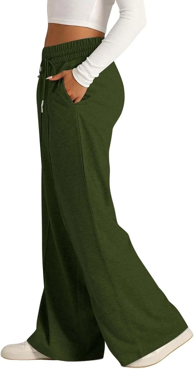 Women's Wide Leg Sweatpants Casual Solid High Waisted Straight Leg Pants Workout Lounge Joggers Outfits with Pockets