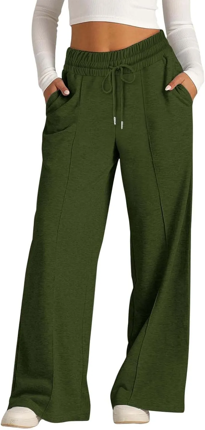 Women's Wide Leg Sweatpants Casual Solid High Waisted Straight Leg Pants Workout Lounge Joggers Outfits with Pockets