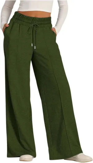 Women's Wide Leg Sweatpants Casual Solid High Waisted Straight Leg Pants Workout Lounge Joggers Outfits with Pockets