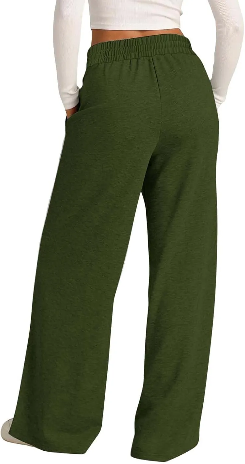 Women's Wide Leg Sweatpants Casual Solid High Waisted Straight Leg Pants Workout Lounge Joggers Outfits with Pockets