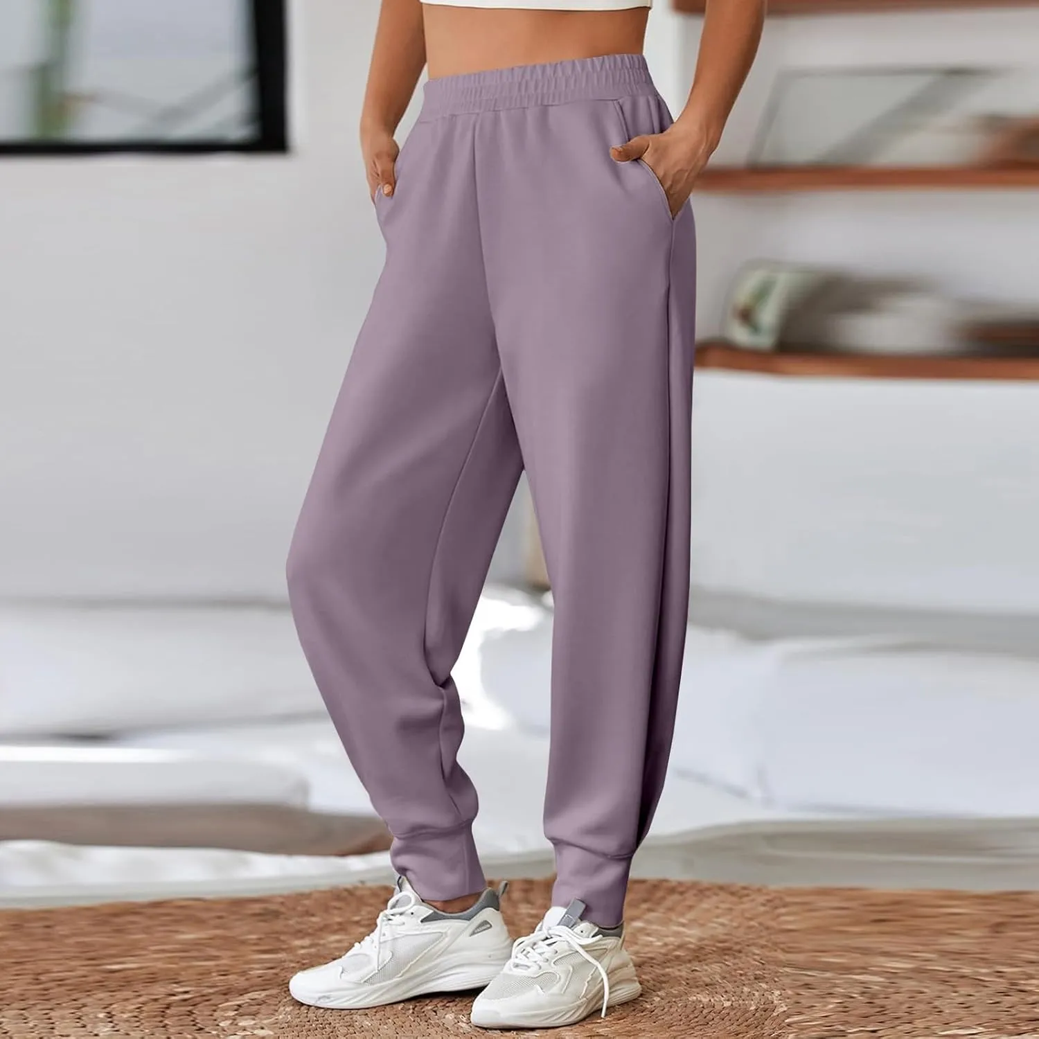 Women's Wide-Leg Sweatpants, Drawstring High Waisted Baggy Causal Athletic Flared Joggers Sweat Pants with Pockets