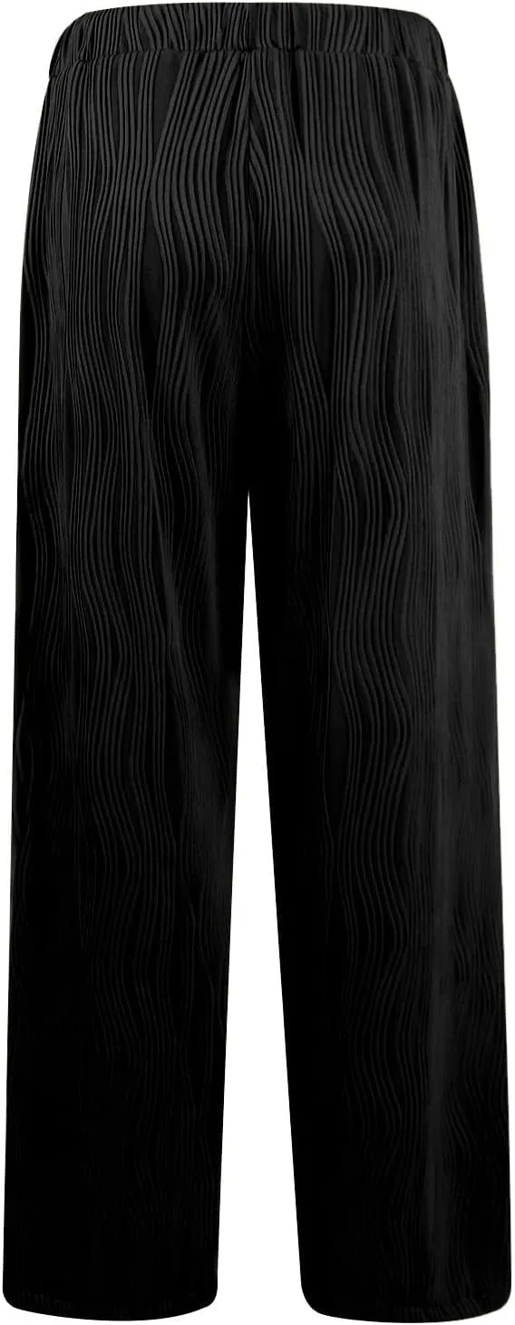 Women's Wide-Leg Sweatpants, Drawstring High Waisted Baggy Causal Athletic Flared Joggers Sweat Pants with Pockets