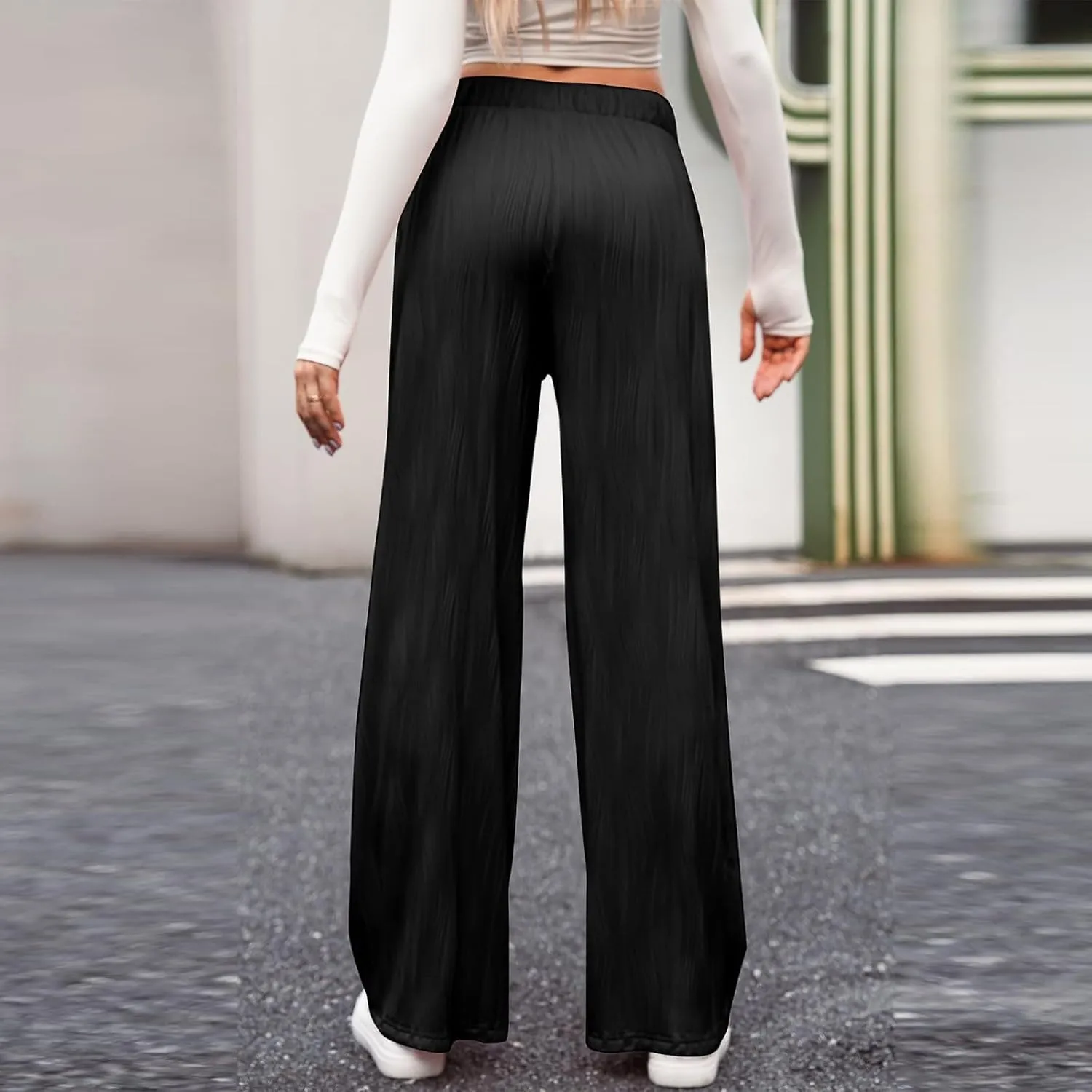 Women's Wide-Leg Sweatpants, Drawstring High Waisted Baggy Causal Athletic Flared Joggers Sweat Pants with Pockets