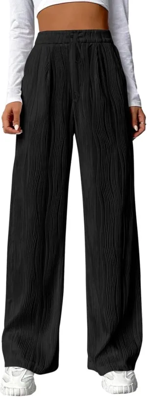 Women's Wide-Leg Sweatpants, Drawstring High Waisted Baggy Causal Athletic Flared Joggers Sweat Pants with Pockets