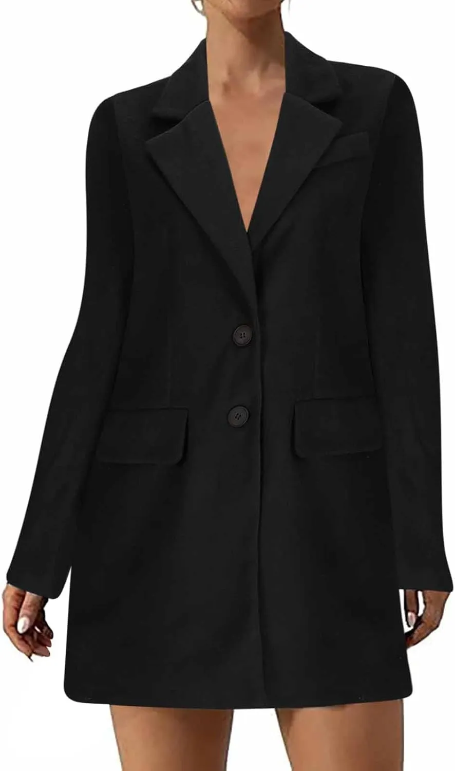 Women's Winter Double Breasted Pea Coat Wool Blend Long Sleeve Notch Lapel Casual Long Trench Coat Open Front Jacket