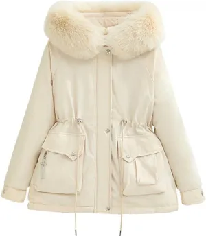 Women's Winter Puffer Coat Thicken Fleece Lined Down Jacket Waterproof Faux Fur Detachable Hooded Warm Parka Outwear