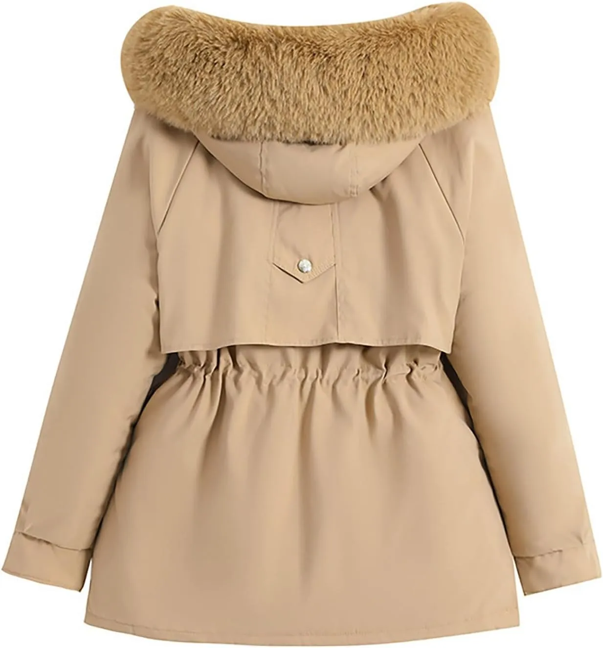 Women's Winter Puffer Coat Thicken Fleece Lined Down Jacket Waterproof Faux Fur Detachable Hooded Warm Parka Outwear