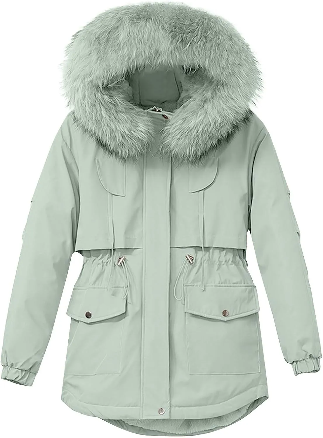 Women's Winter Puffer Coat Thicken Waterproof Fleece Down Jacket with Detachable Faux Fur Hooded Warm Parka Outwear
