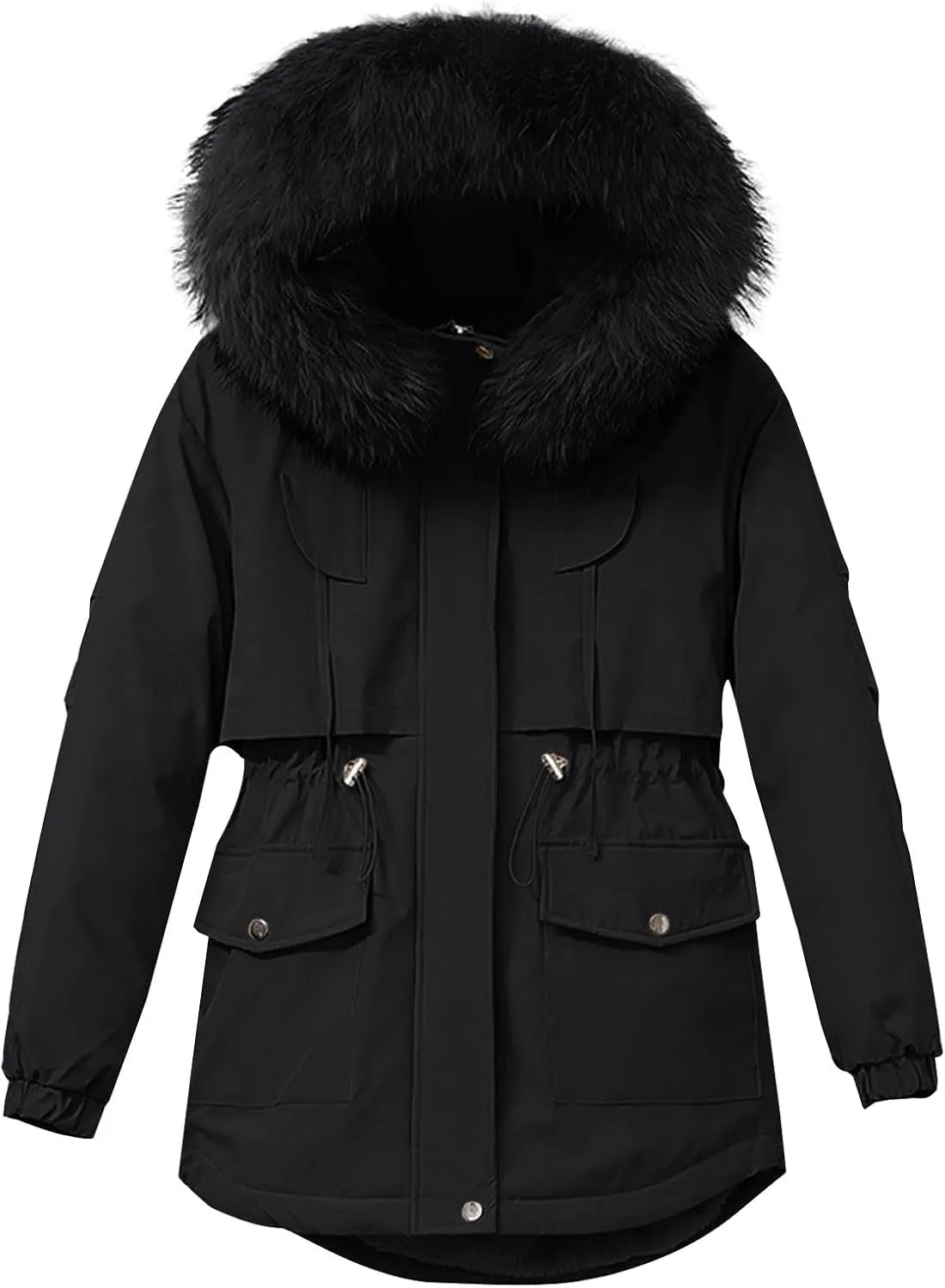 Women's Winter Puffer Coat Thicken Waterproof Fleece Down Jacket with Detachable Faux Fur Hooded Warm Parka Outwear