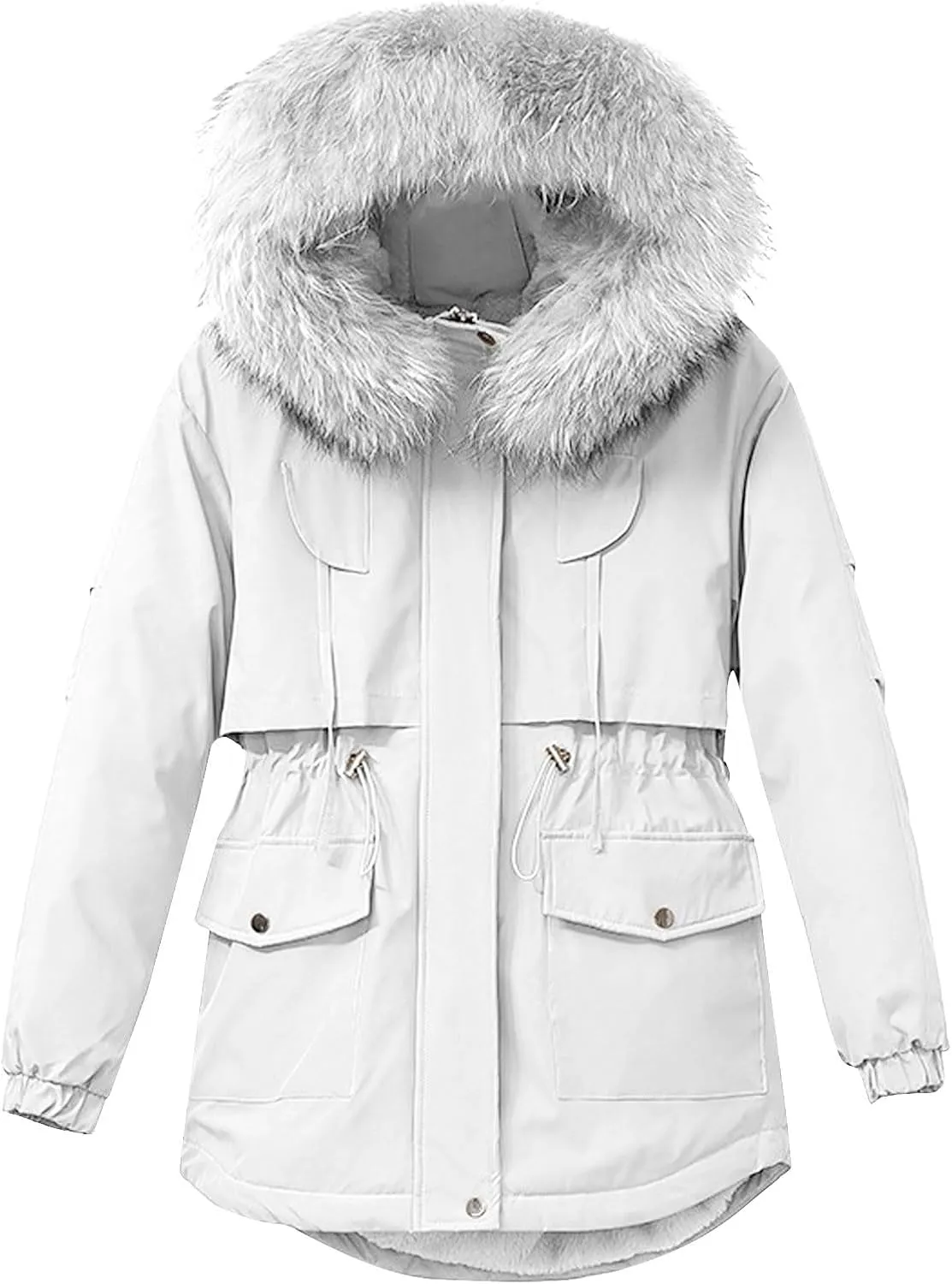 Women's Winter Puffer Coat Thicken Waterproof Fleece Down Jacket with Detachable Faux Fur Hooded Warm Parka Outwear