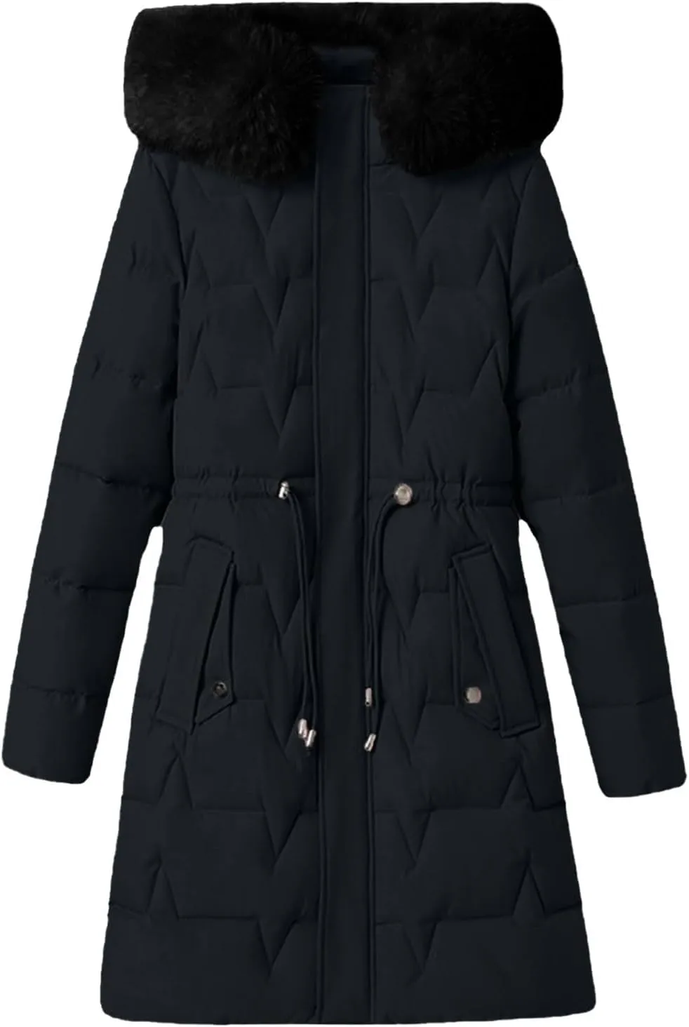 Women's Winter Puffer Coat Thicken Waterproof Hoodie Fashion Down Jacket with Removable Faux Fur Hooded Parka Outwear