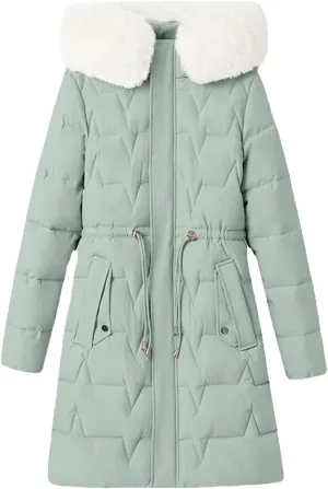 Women's Winter Puffer Coat Thicken Waterproof Hoodie Fashion Down Jacket with Removable Faux Fur Hooded Parka Outwear